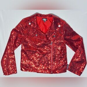 Nickelodeon JoJo's Closet Holiday Red Sequin Moto Jacket Girls 7/8 Very Good